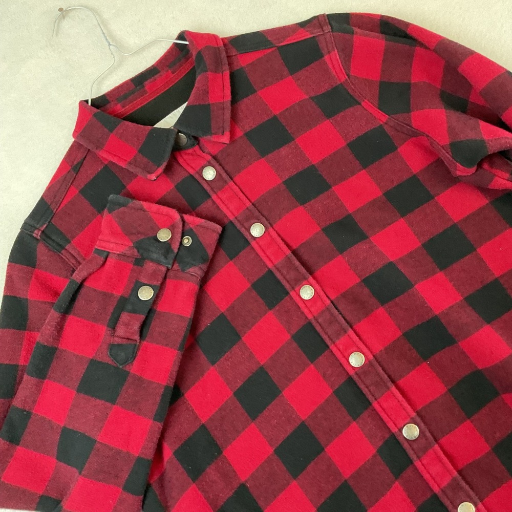 Orvis Womens Red Black Buffalo Plaid Fleece Lined Flannel Shirt Jacket Large